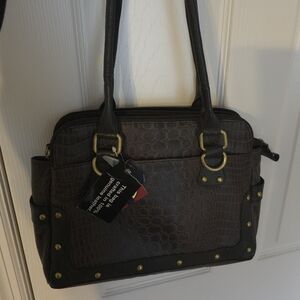 Elegant Brown Crocodile-Embossed Handbag By American Leather